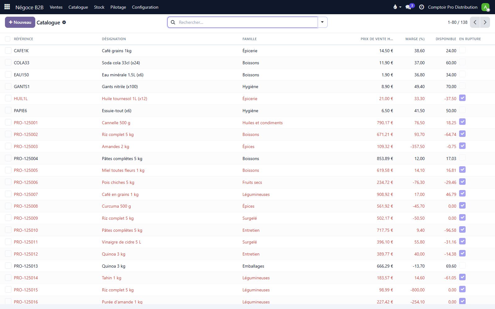 Logiciel de gestion de stock — écran Catalogue